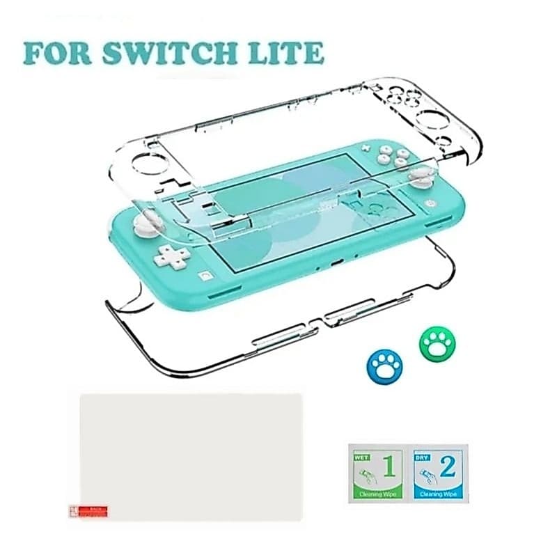Capa Acrílico Transparente + Película e Grips para Nintendo Switch LITE