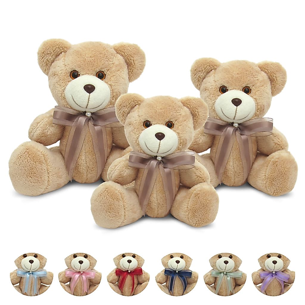 Trio Urso De Pelúcia Com Laço Para Nicho Decoração Infantil - 15cm 20cm 25cm
