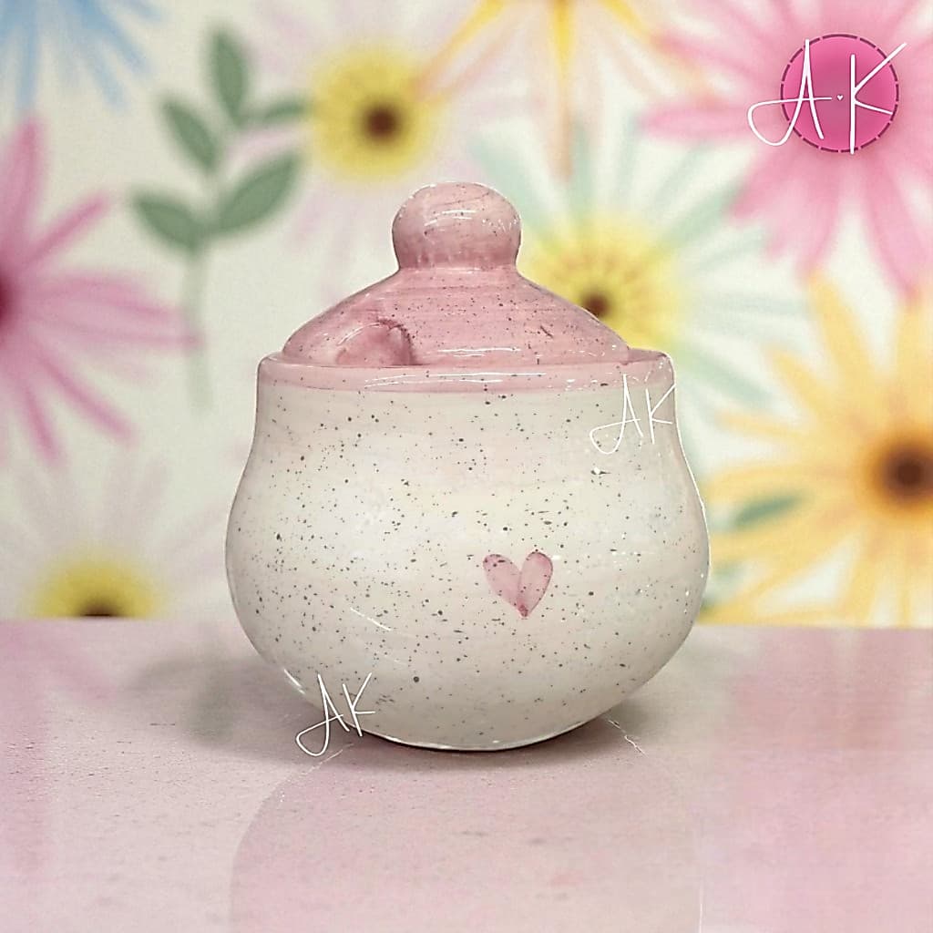Açucareiro Redondo Rosa Coração Cerâmica Pintado à mão 300g/ml