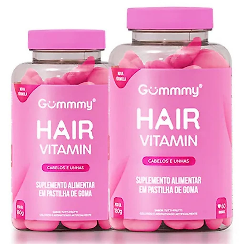 Kit 2 Gummy Hair Tutti Frutti 120 Gomas Suplemento Vitaminas Cabelos Unhas Fortes Crescimento