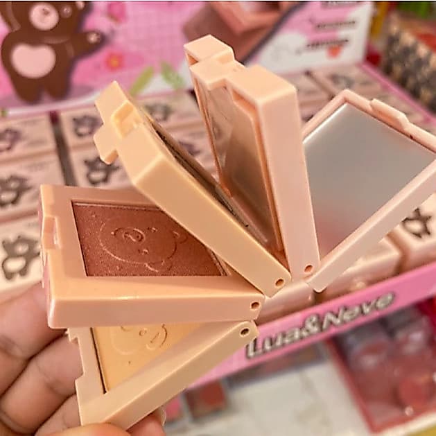 4 em 1 Lua & Neve - compacto com blush, contorno, pó, iluminador e espelho Cosméticos de viagem