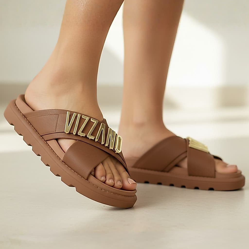 Sandália Vizzano Slide Feminino Papete Confortável Casual Estilosa Moda 2025 - Forma Normal