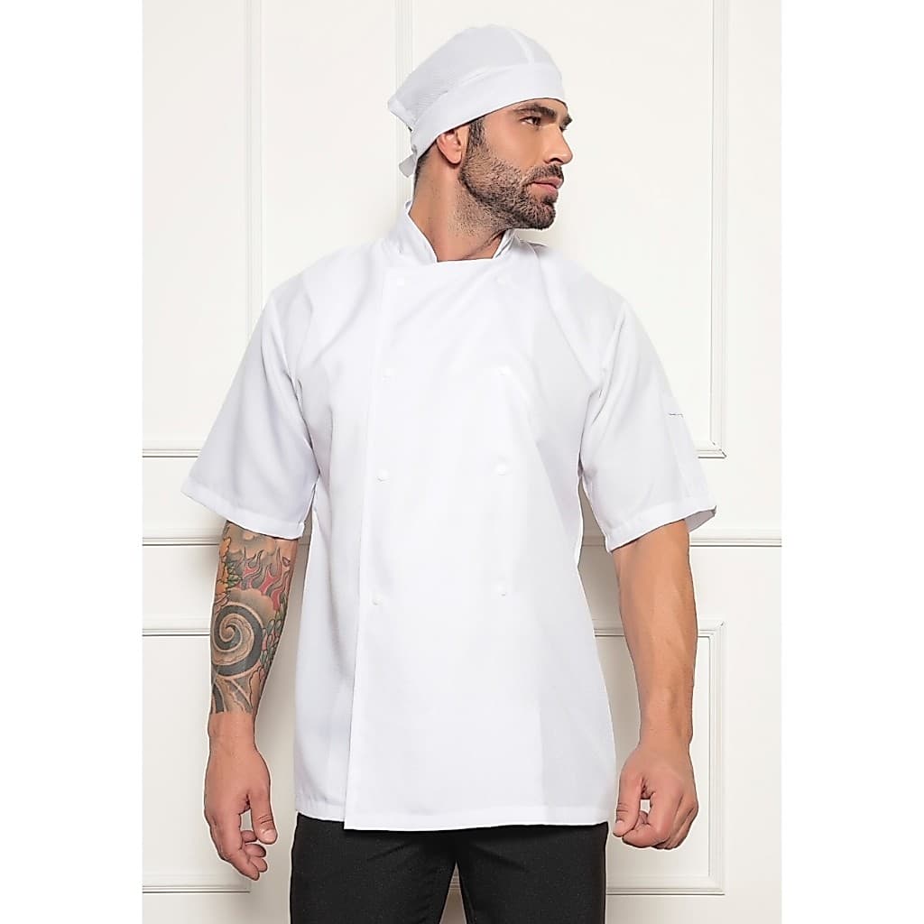 Dolma Chef Masculina Manga Curta Branco Milão Gardenia Jalecos