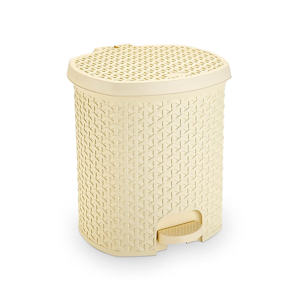 Cesto Lixeira 6 Litros C/ Pedal Rattan Bege Banheiro Quarto