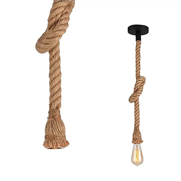 Pendente Corda 1M Retro Vintage Rústico Sisal E27 Para Decoração Com Detalhes Pérola Preta