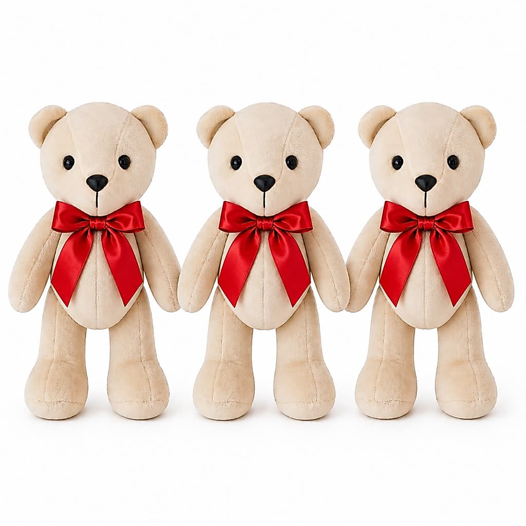 Kit 3 Ursinhos Pequenos 20cm Trio De Urso De Pelúcia Com Laço Presente
