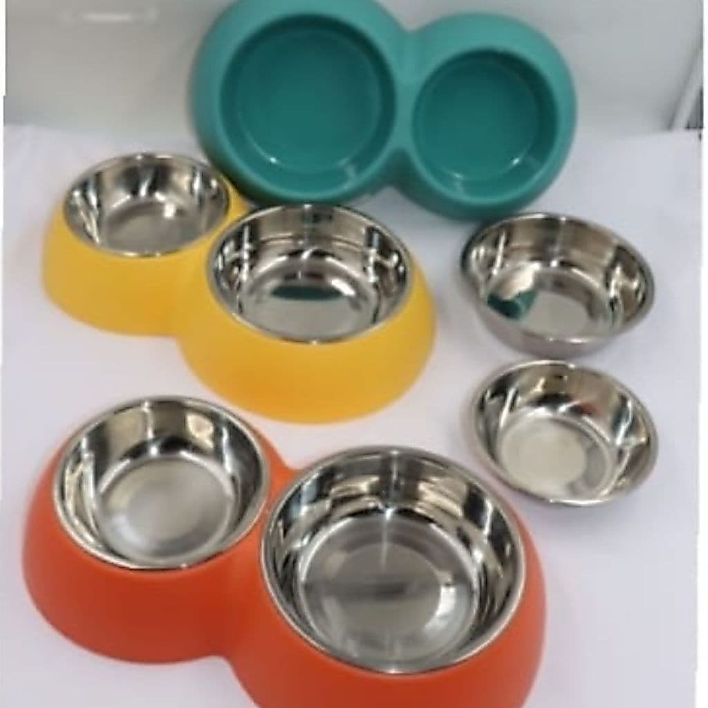 Comedouro Duplo Tigela Inox Para Pet Cachorro Gato Pequeno e Médio Porte