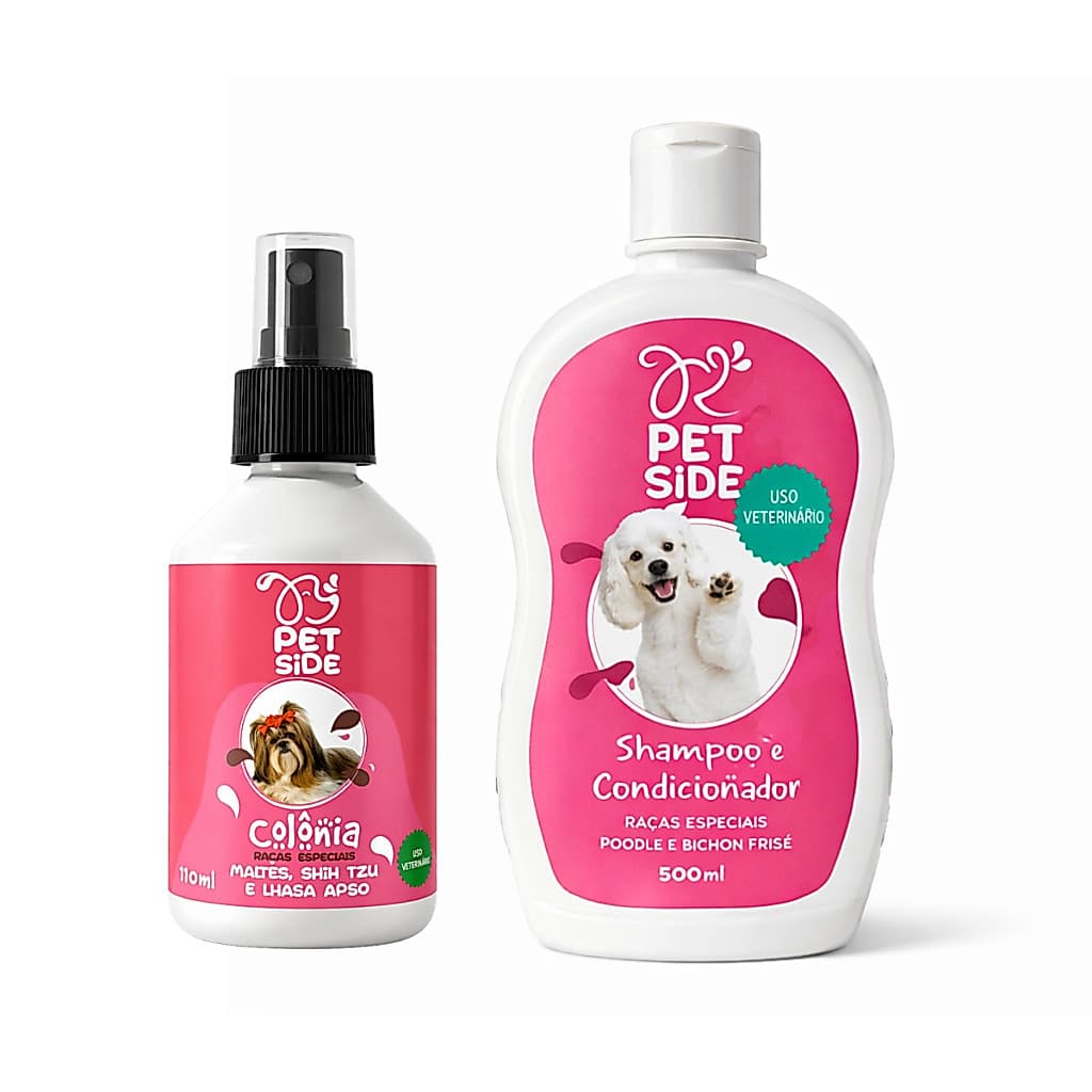 Shampoo & Condicionador + Colônia para Cães Poodle Bichon Frisé - Banho Premium