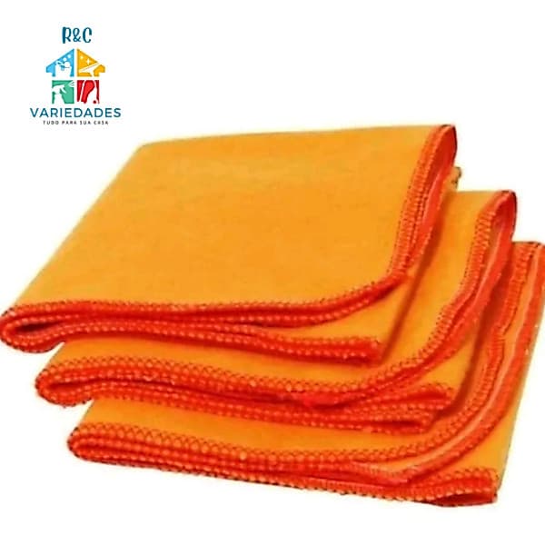 KIT 12 FLANELAS LARANJA Ouro Grandes Multiuso Algodão Limpeza Geral Medidas 30 X40