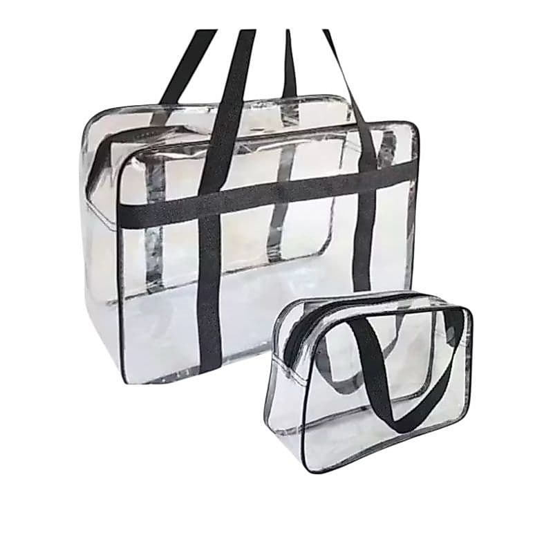 Kit 2 Bolsa Malote Transparente + Necessárie Grande Praia, Piscina, Hospital, Passeio, Maternidade ENVIO RAPIDO