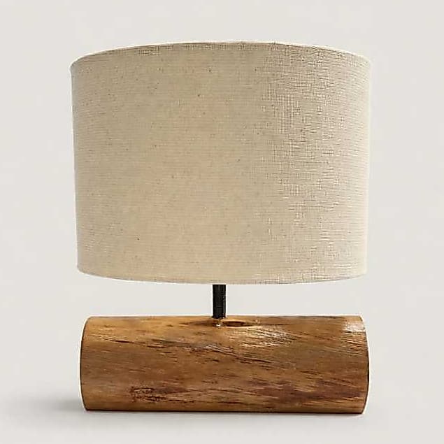 Abajur Horizontal Completo Madeira Natural Maciça Rustica C/Cúpula Decoração Iluminação