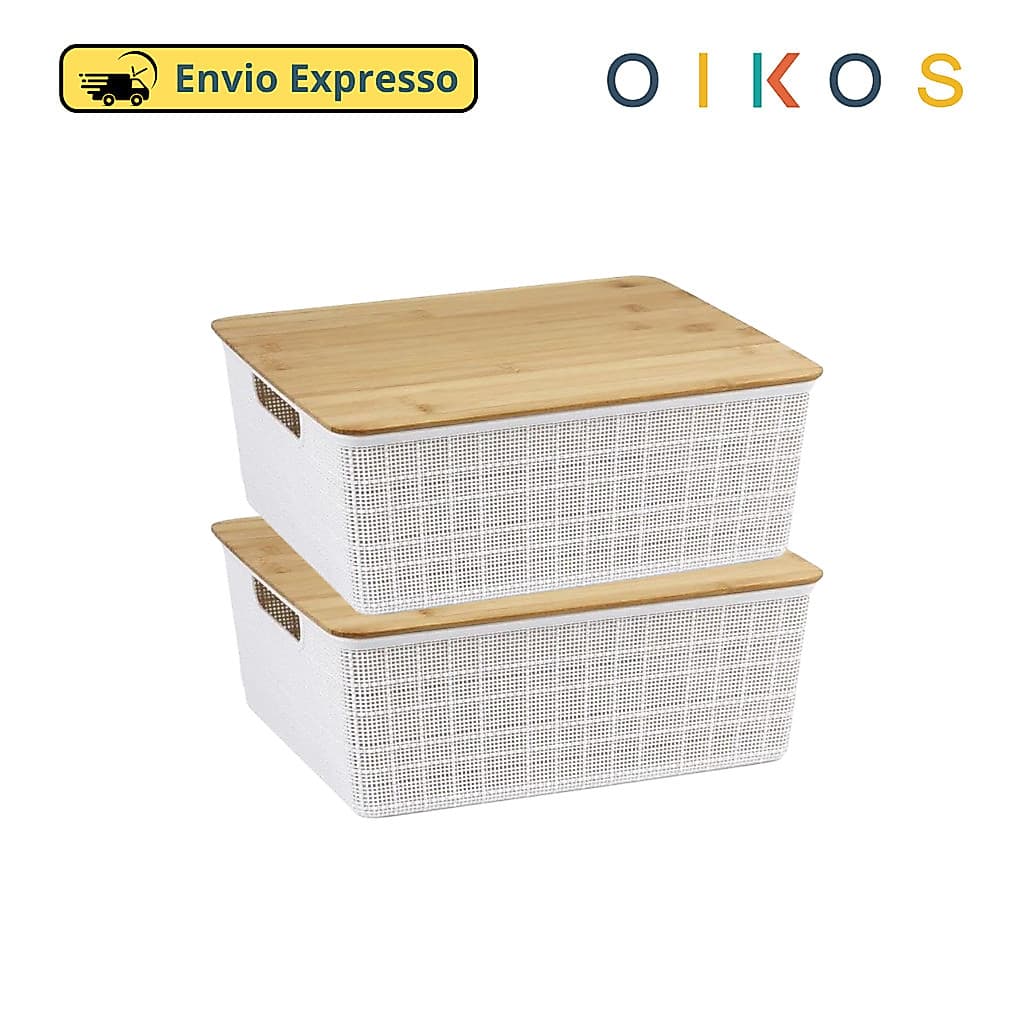 Kit 2 Caixas Organizadoras Tampa Bambu 12L Branco – Oikos