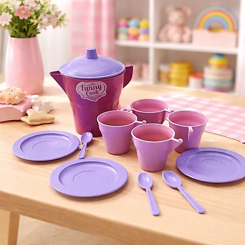 Kit Café Infantil 14 Peças - Cozinha Infantil – Bule + Xícaras + Pires