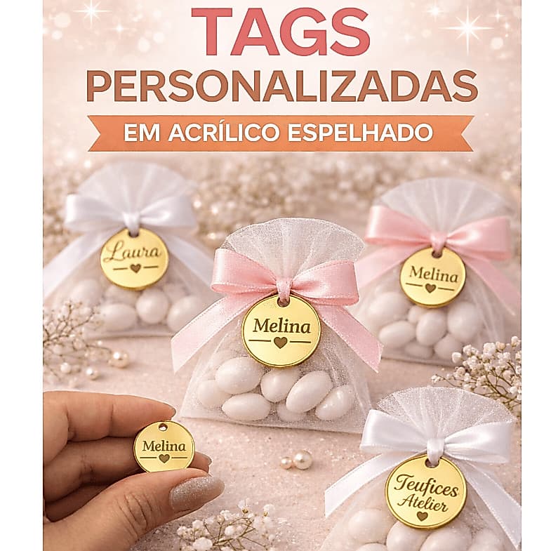 Kit Tags Personalizados Acrílico Etiqueta Decorativa Botton Aplique