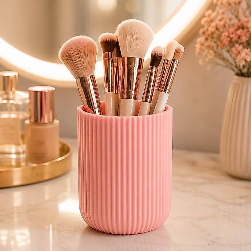 Porta Pincel Organizador Canelado Porta Escova de Dente Caneta Pote Multiuso Rosa