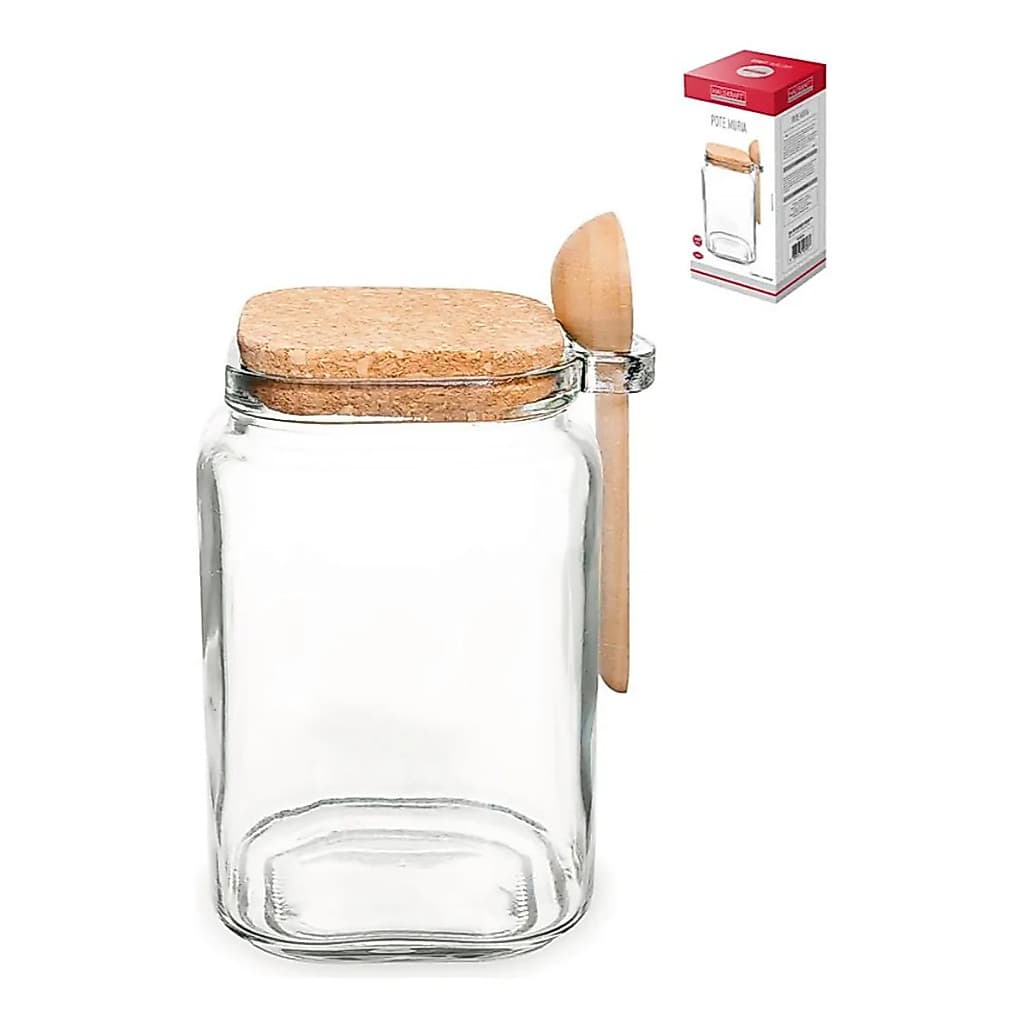 Pote Vidro 650ml Muria Tampa Cortiça Com Colher - HAUSKRAFT