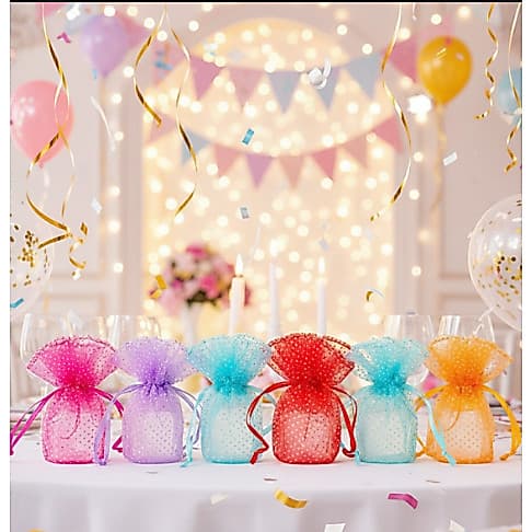 25 Saquinho Organza 28 cm Redondo P/Embalagens Festa Decoração com brilho