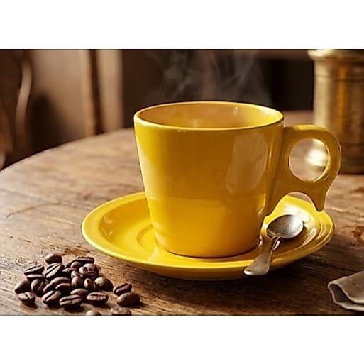 Xicara Cafe Chá Com Pires 200ml Amarela Jogo Xicaras Porcelana Canecas Louça