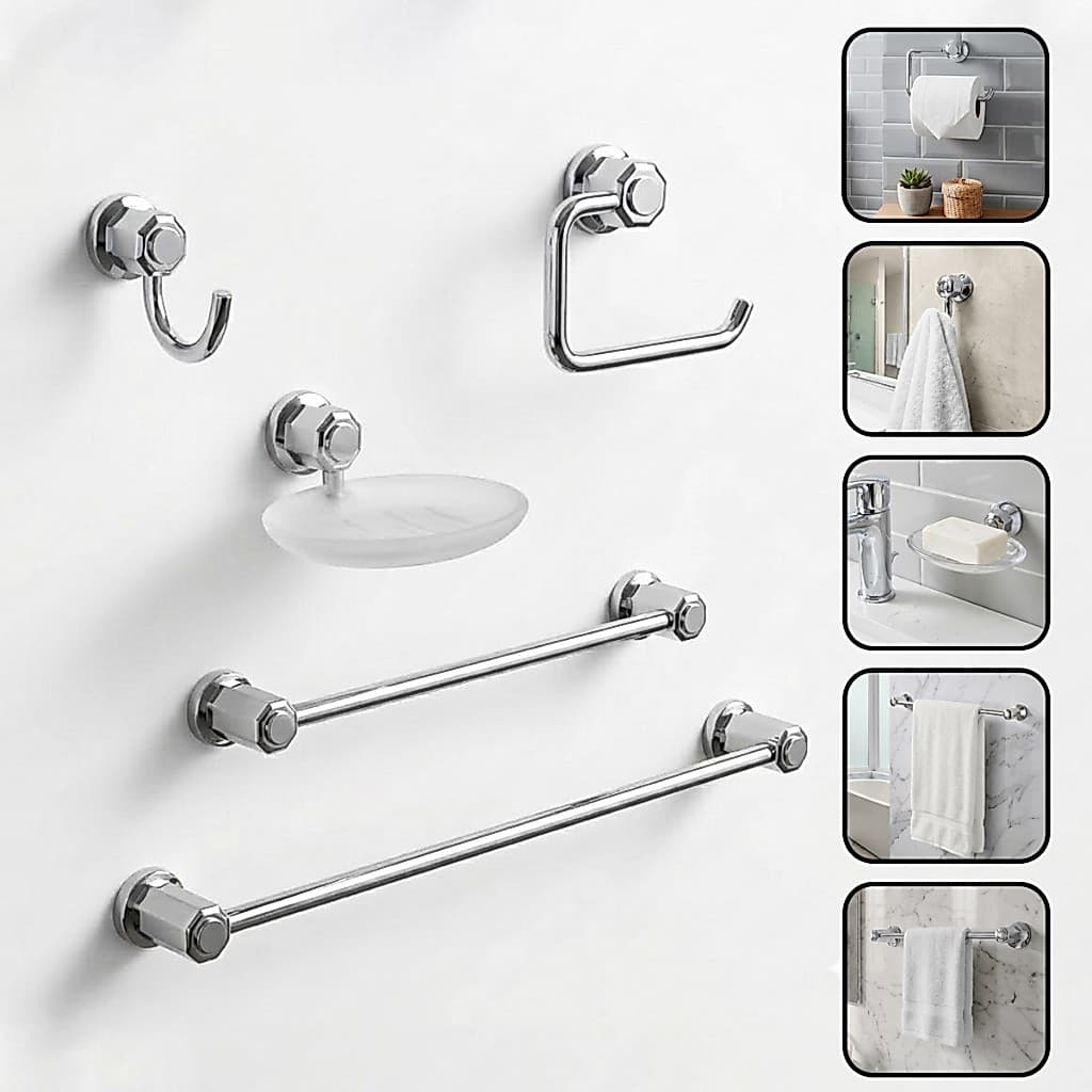 Kit de Acessórios Para Banheiro Decoração 5 Peças Suporte Lavabo Toalheiro Porta Papel Saboneteira