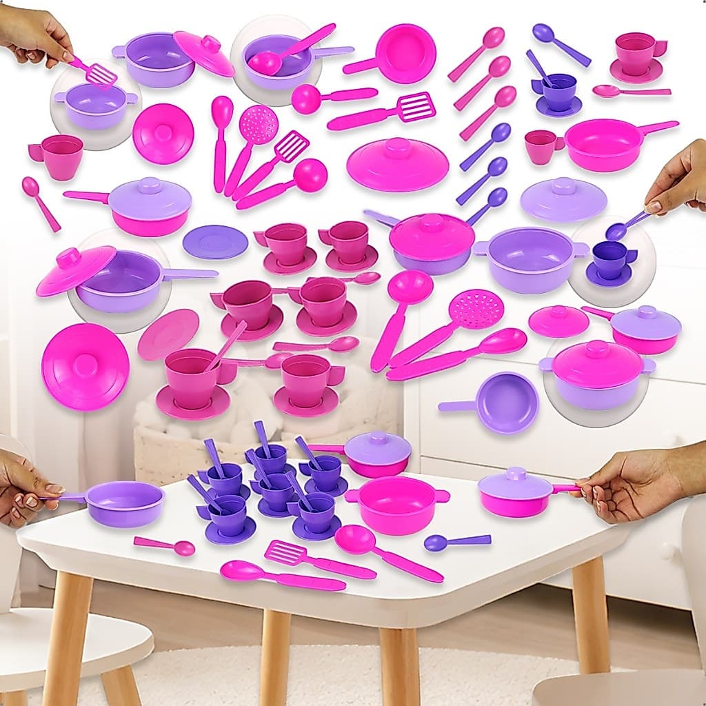 Kit Panelinhas Infantil Cozinha Brinquedo 25 Peças Utensílios Panelas Xícaras Café Criança