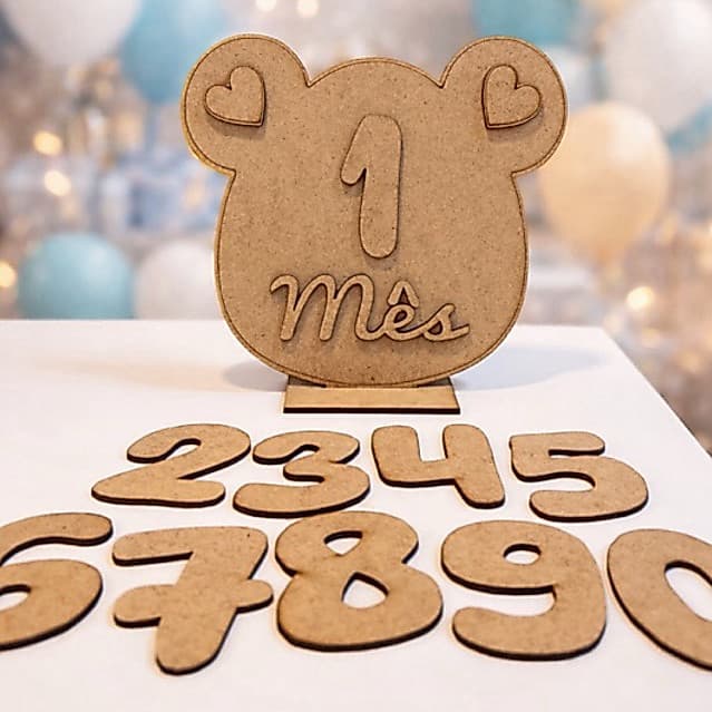 placa mesversario urso com numeros de 0 a 9 em mdf, placa decorativa meses bebê, festa
