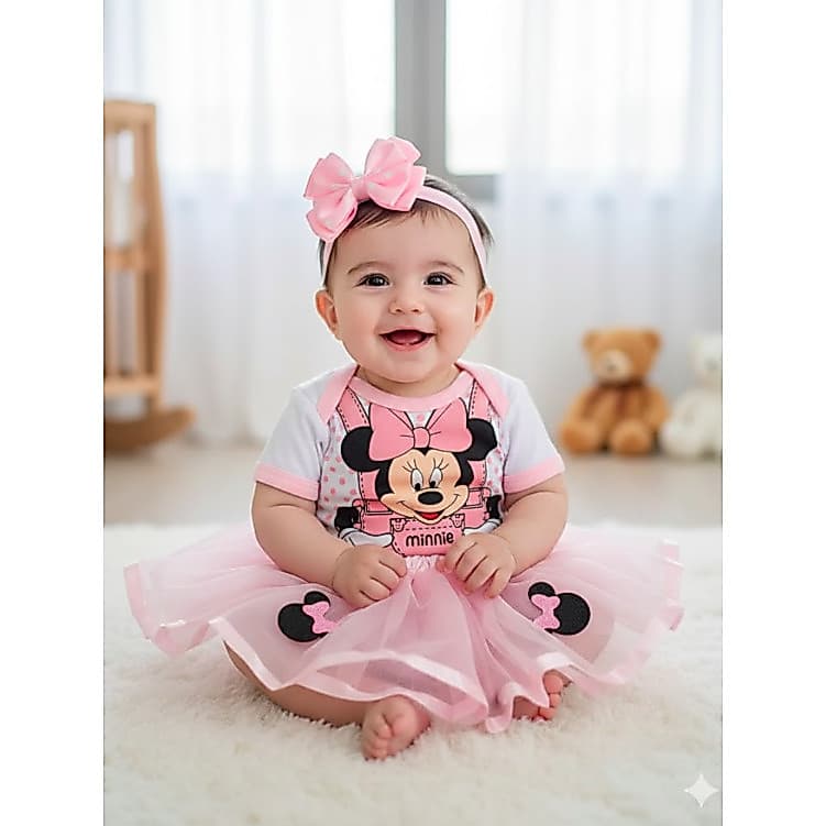 Body Infantil mesversário bebê Menina - Minnie Rosa Promoção