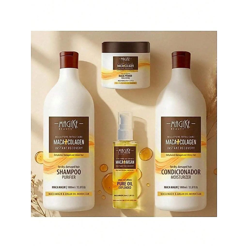 Kit Shampoo 1l + Condicionador 1l + Mascara Maca Essence 500g + Óleo Argan 50ml Magike