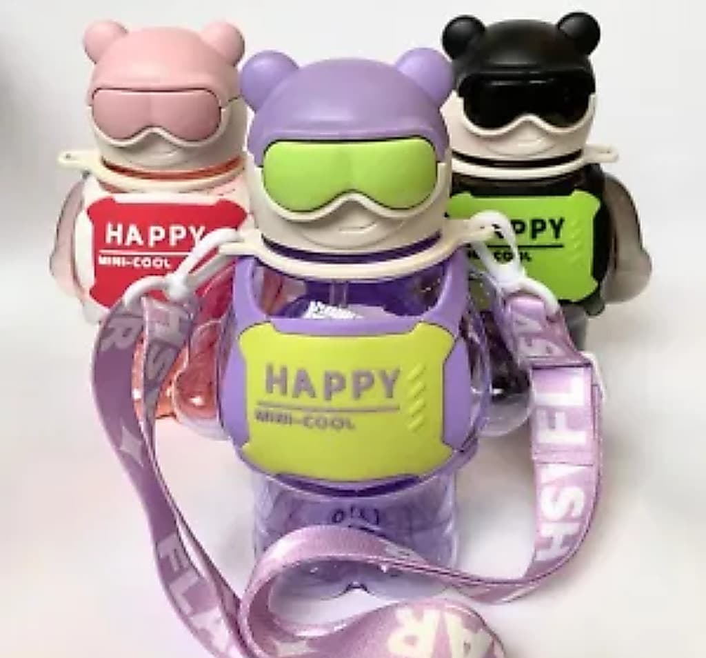 Garrafa Infantil Urso Happy Mini Cool 400ml – Squeeze Plástico com Alça