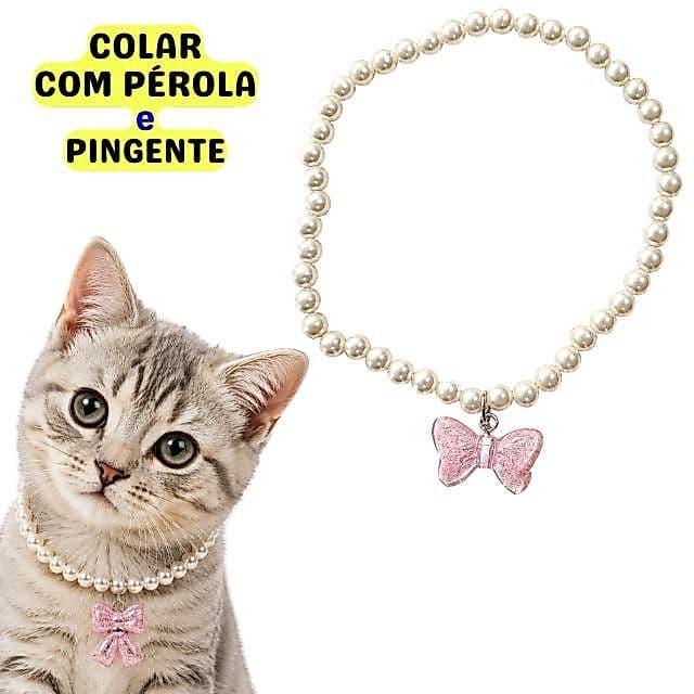 Colar com Pérolas e Pingente para Gatos