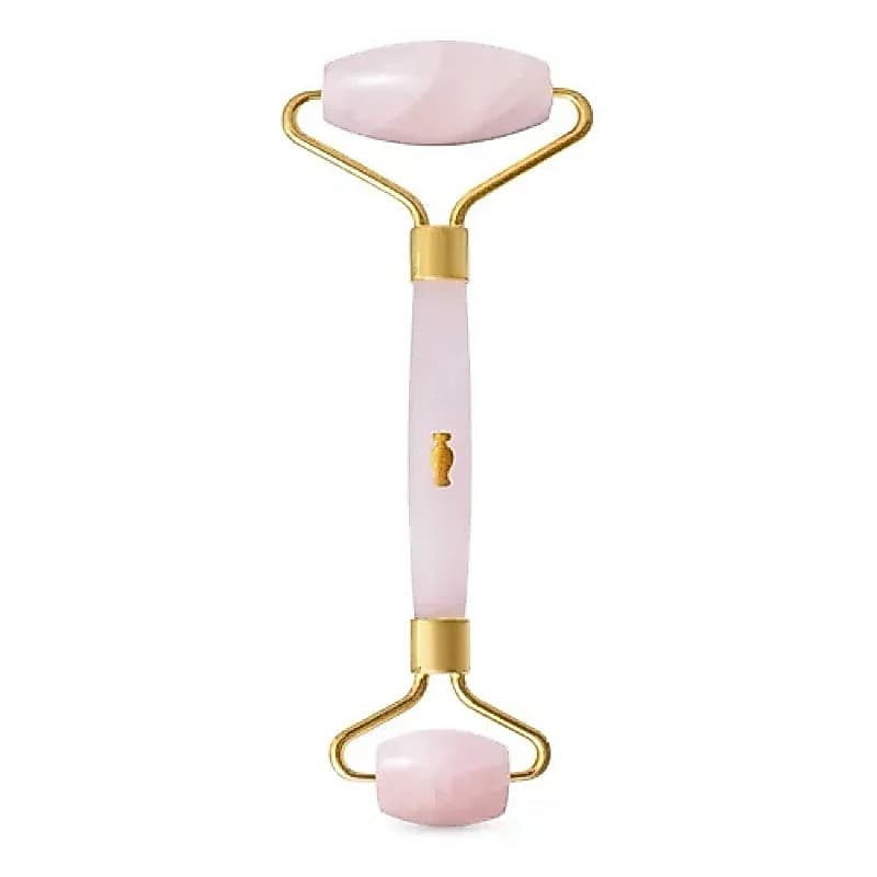 Rolo Massageador Facial Jade Rosa com Pedra - Reduz Rugas e Firma a Pele