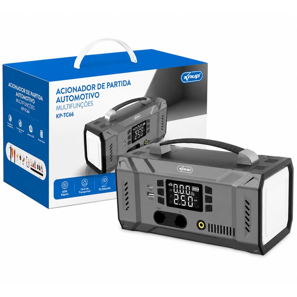 Compressor de Ar Portátil 19.200mAh 150PSI Partida 12V Inflador de Pneus Digital com Lanterna