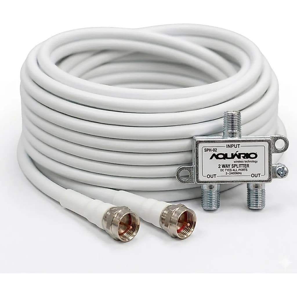 Cabo coaxial rg 59 Digital Rg 59 15m para antena digital  Com Divisor 2 Saídas Aquário