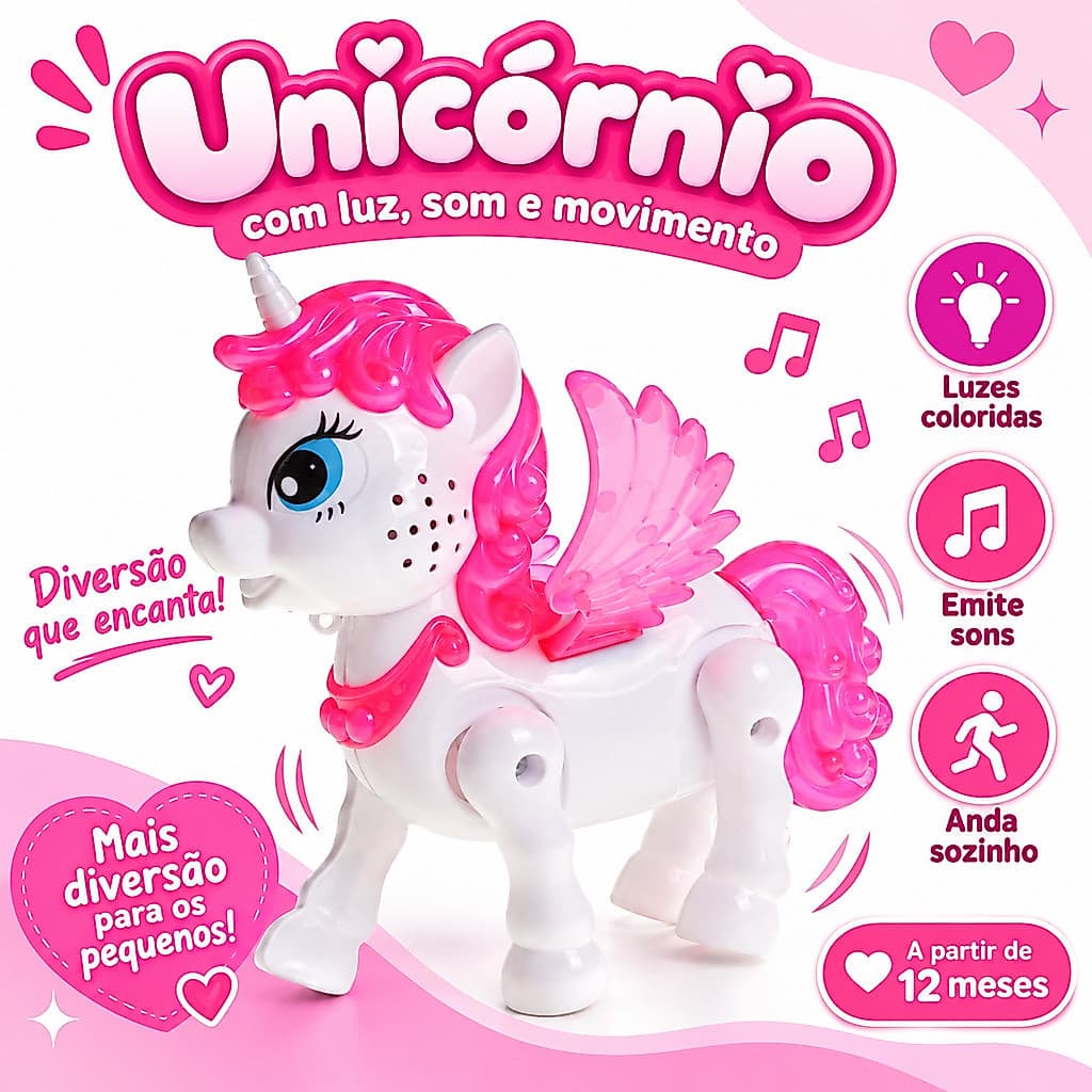 Pônei Unicórnio Infantil Brinquedo Interativo com Luz Som e Movimento