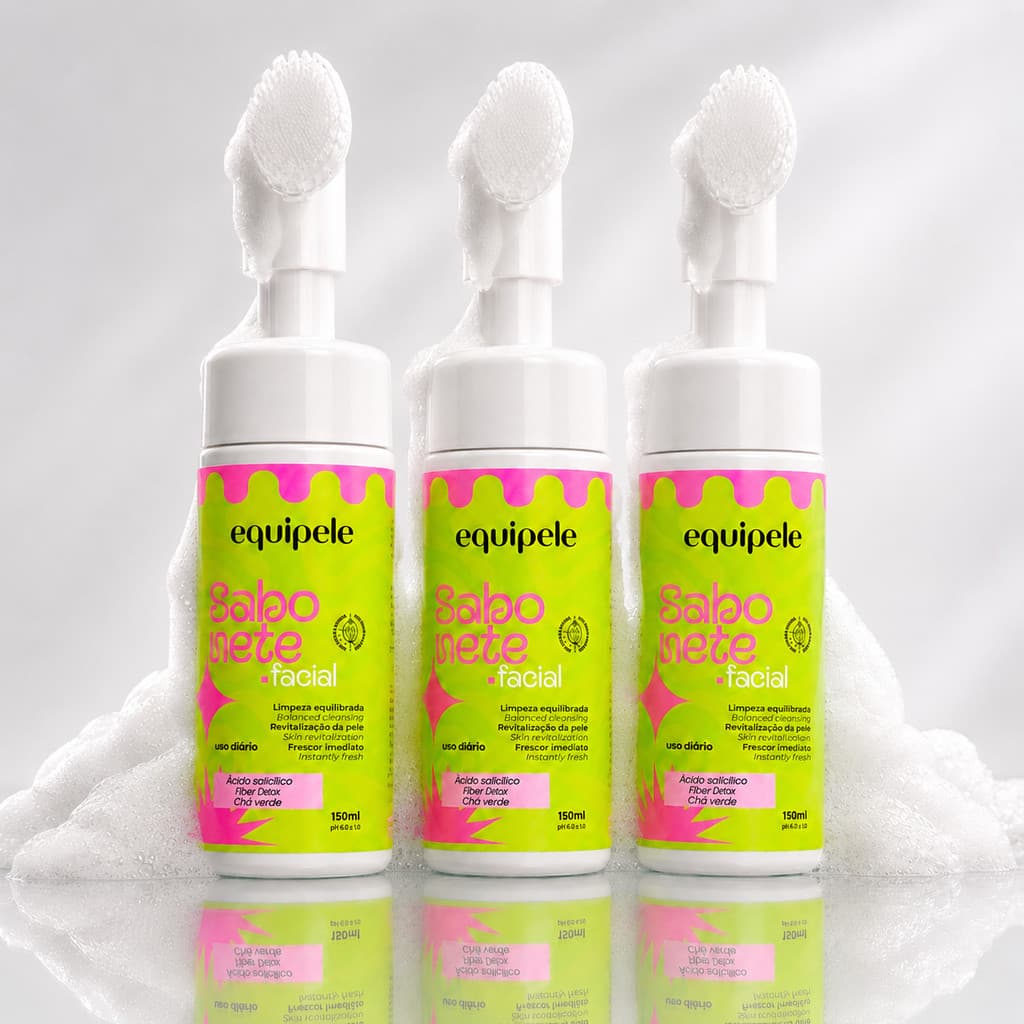 Kit 3 Sabonetes Faciais Equipele Espuma de Limpeza com Escova de Silicone 150ml Ácido Salicílico Antiacne