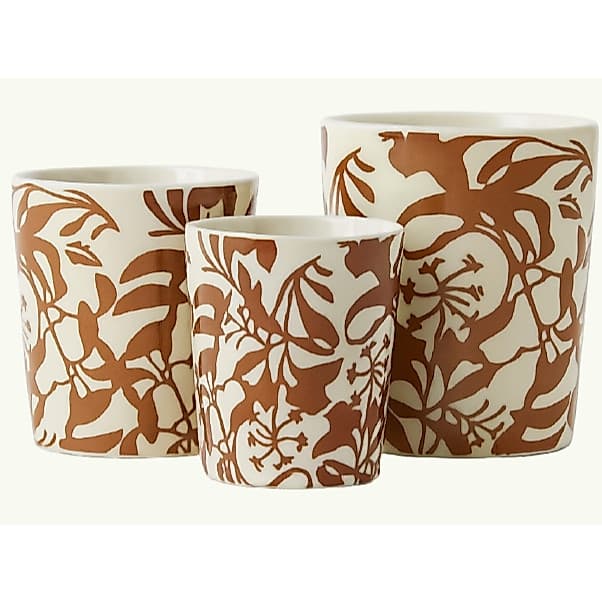 Trio de Vasos de Porcelana Estampado Decorativo Para Plantas e Flores – 3 Peças