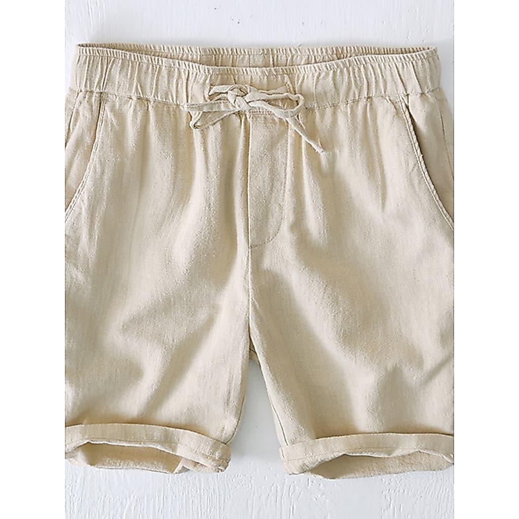 2026 novo estilo verão respirável cintura elástica cordão linho shorts casuais shorts masculinos soltos algodão linho ca