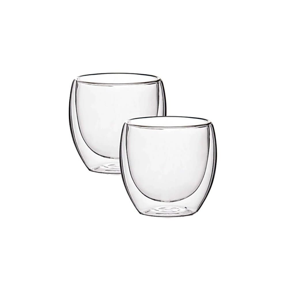 Kit 2 Copos Vidro Parede Dupla 80ml Térmico Café Cappuccino Chá Borossilicato Transparente