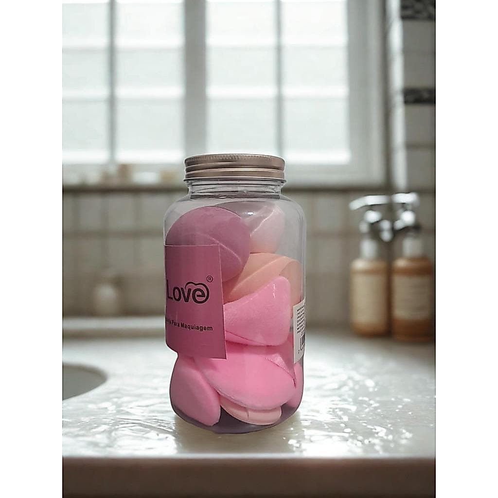 Kit Completo de Esponjas para Base e Corretivo + Pote Fofo Rosa