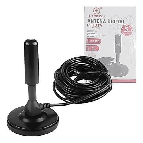 Antena Digital Interna Externa Full HD 4K - Impermeável, Alta Sensibilidade, Base Magnética 5 Metros