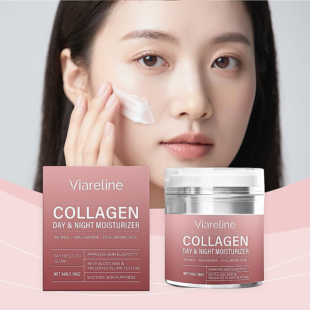 Viareline colágeno dia noite creme hidratante suave delicado luz Facial pele calmante refrescante brilho macio