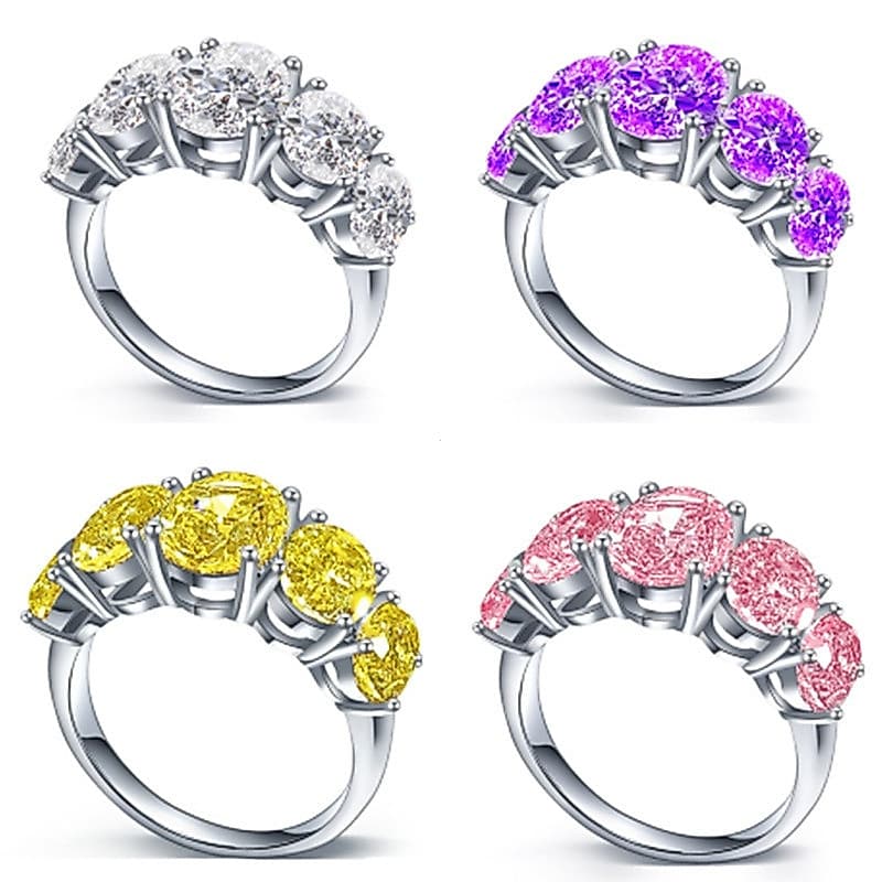 S925 prata esterlina ametrina anel de diamante rosa anel de diamante amarelo de luxo