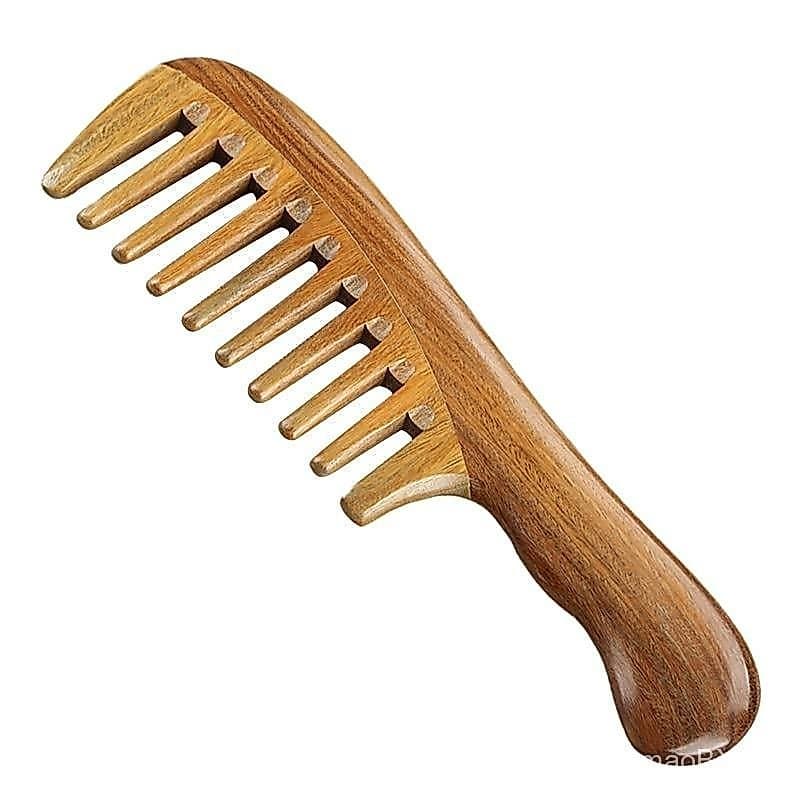Pente de madeira Louis Mama com dentes longos, adequado para cabelos cacheados, feito de madeira de sândalo.