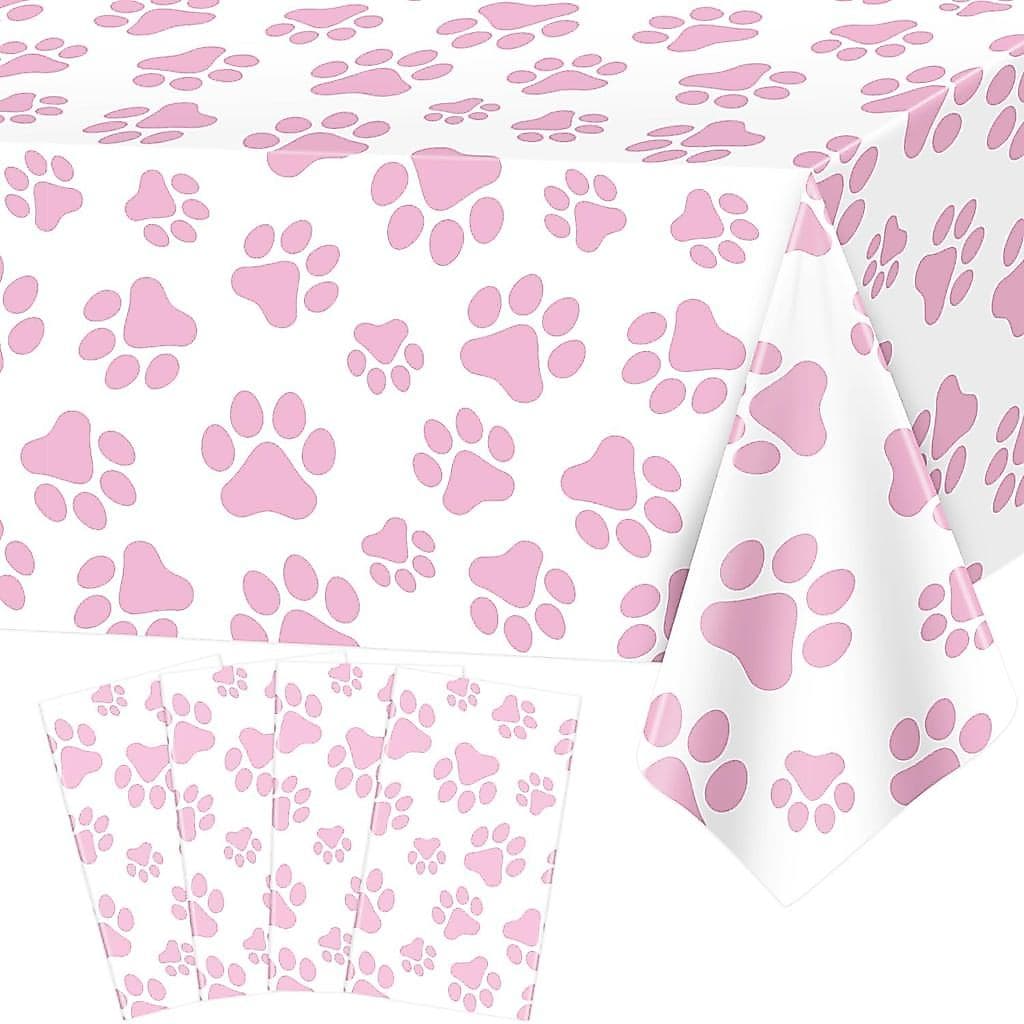 Pacote com 4 Toalhas de Mesa com Estampa de Patinhas de Cachorro, Decorações para Festa de Aniversário de Cão, Toalha Re