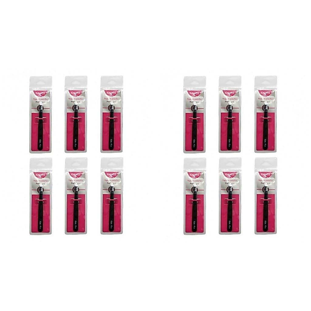 Kit 12 Pinça para Sobrancelha Ponta Reta Profissional Hello Mini PI146-1 (Preta)