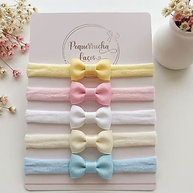 Laços de bebê kit lacinhos de cabelo infantil 5 tiarinhas na meia de seda confortável