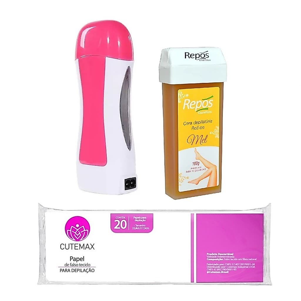Kit Aquecedor Roll On Depilol 1 Cera Mel 20 Folhas Depilação Depilador Elétrico
