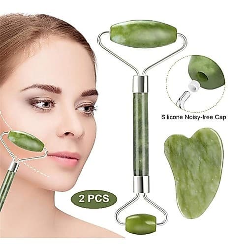 Rolo Pedra de Jade Placa Gua Sha Massagem Facial Anti Ruga
