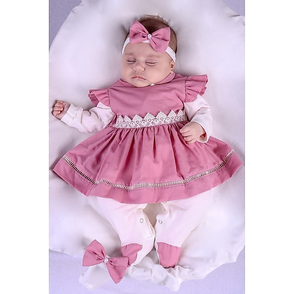 Saída de Maternidade Para Bebe Menina Alice Vermelho 04 peças Rose Roupas para Bebê Verde 12