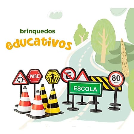 Placas De Trânsito Brinquedo Educativo Criança 12 Peças Carros