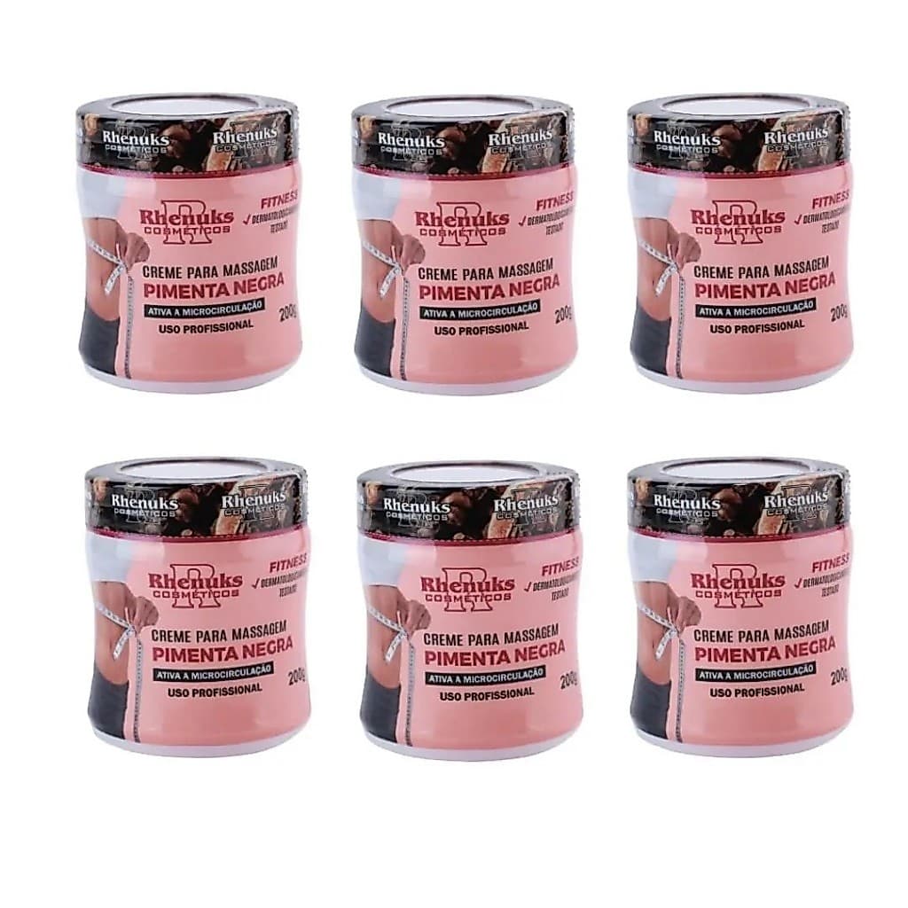 Kit 6 Gel Creme Massageador Pimenta Negra Rhenuks